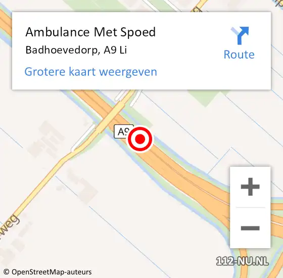 Locatie op kaart van de 112 melding: Ambulance Met Spoed Naar Badhoevedorp, A9 Li hectometerpaal: 35,5 op 4 augustus 2018 14:14
