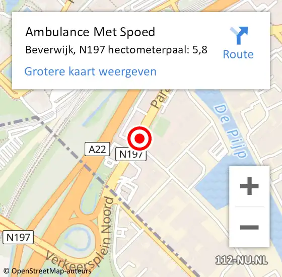 Locatie op kaart van de 112 melding: Ambulance Met Spoed Naar Beverwijk, N197 hectometerpaal: 5,8 op 4 augustus 2018 16:14