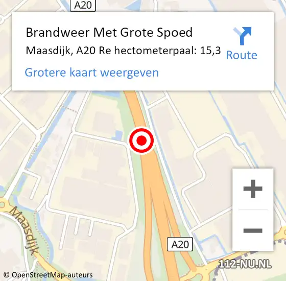 Locatie op kaart van de 112 melding: Brandweer Met Grote Spoed Naar Maasdijk, A20 Re hectometerpaal: 15,3 op 4 augustus 2018 16:21