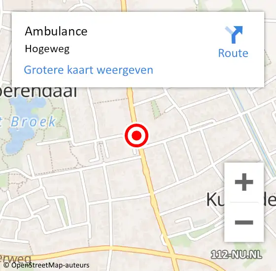 Locatie op kaart van de 112 melding: Ambulance Hogeweg op 4 augustus 2018 21:33