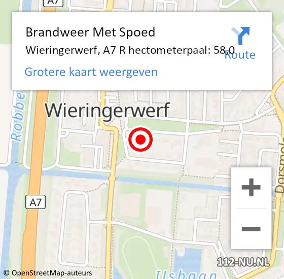 Locatie op kaart van de 112 melding: Brandweer Met Spoed Naar Wieringerwerf, A7 R hectometerpaal: 58,0 op 4 augustus 2018 22:19