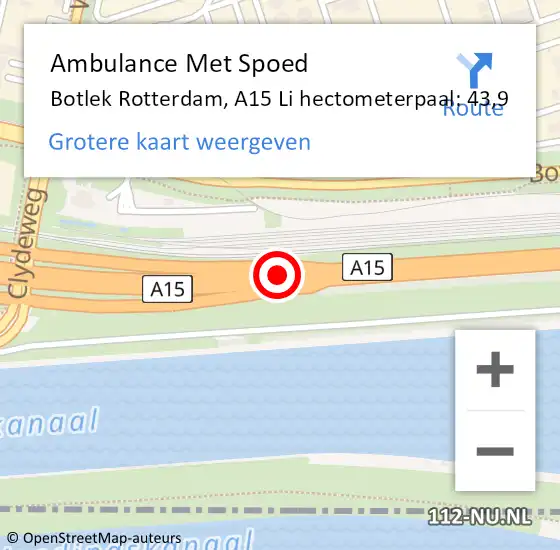 Locatie op kaart van de 112 melding: Ambulance Met Spoed Naar Botlek Rotterdam, A15 Li hectometerpaal: 45,4 op 4 augustus 2018 22:59