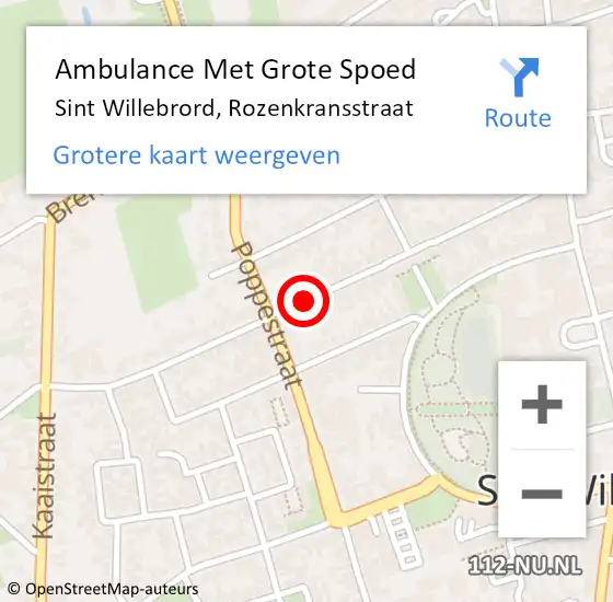 Locatie op kaart van de 112 melding: Ambulance Met Grote Spoed Naar Sint Willebrord, Rozenkransstraat op 5 augustus 2018 06:22
