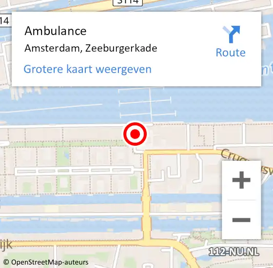 Locatie op kaart van de 112 melding: Ambulance Amsterdam, Zeeburgerkade op 5 augustus 2018 07:24