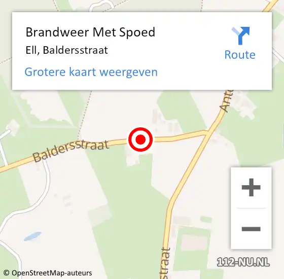 Locatie op kaart van de 112 melding: Brandweer Met Spoed Naar Ell, Baldersstraat op 5 augustus 2018 09:20
