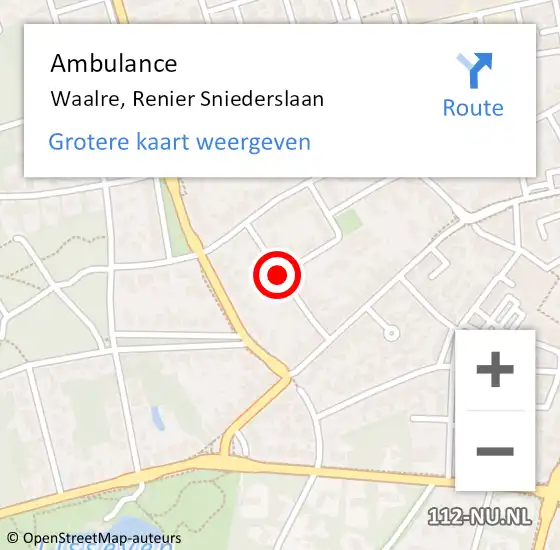 Locatie op kaart van de 112 melding: Ambulance Waalre, Renier Sniederslaan op 5 augustus 2018 11:21