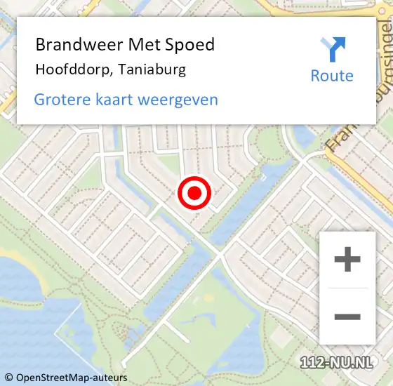 Locatie op kaart van de 112 melding: Brandweer Met Spoed Naar Hoofddorp, Taniaburg op 5 augustus 2018 13:56