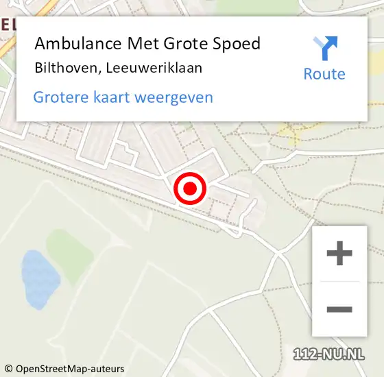 Locatie op kaart van de 112 melding: Ambulance Met Grote Spoed Naar Bilthoven, Leeuweriklaan op 5 augustus 2018 14:54