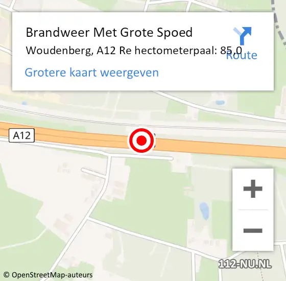 Locatie op kaart van de 112 melding: Brandweer Met Grote Spoed Naar Woudenberg, A12 Li hectometerpaal: 84,0 op 5 augustus 2018 17:17
