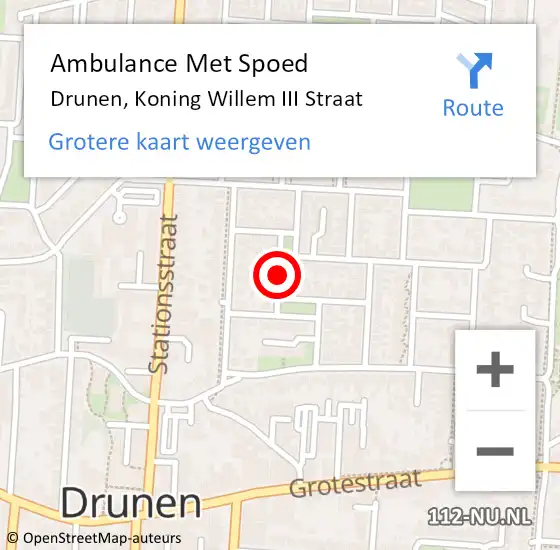 Locatie op kaart van de 112 melding: Ambulance Met Spoed Naar Drunen, Koning Willem III Straat op 5 augustus 2018 19:08