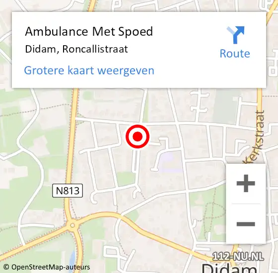 Locatie op kaart van de 112 melding: Ambulance Met Spoed Naar Didam, Roncallistraat op 5 augustus 2018 21:21