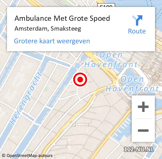 Locatie op kaart van de 112 melding: Ambulance Met Grote Spoed Naar Amsterdam, Smaksteeg op 5 augustus 2018 21:21