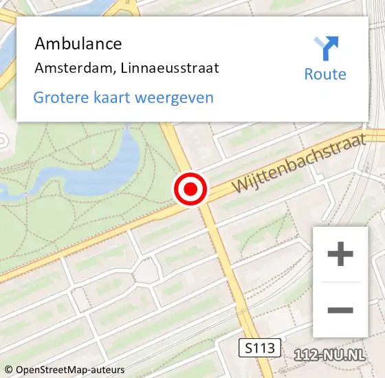 Locatie op kaart van de 112 melding: Ambulance Amsterdam, Linnaeusstraat op 5 augustus 2018 23:26