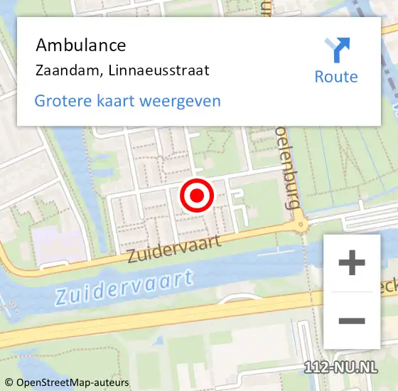 Locatie op kaart van de 112 melding: Ambulance Zaandam, Linnaeusstraat op 6 augustus 2018 00:17