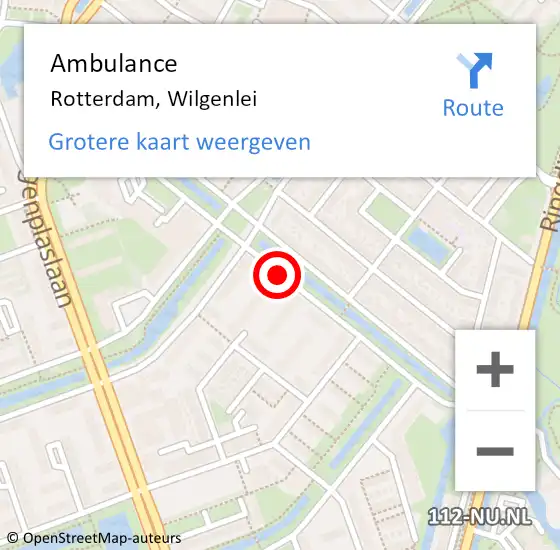 Locatie op kaart van de 112 melding: Ambulance Rotterdam, Wilgenlei op 6 augustus 2018 02:06