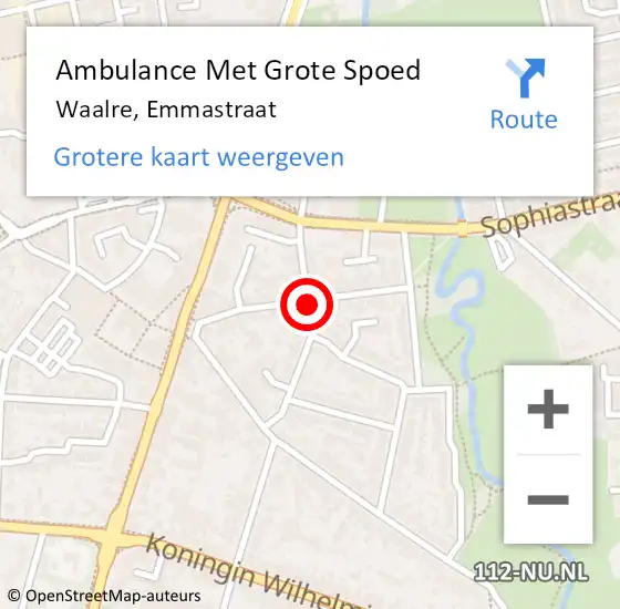 Locatie op kaart van de 112 melding: Ambulance Met Grote Spoed Naar Waalre, Emmastraat op 6 augustus 2018 09:01