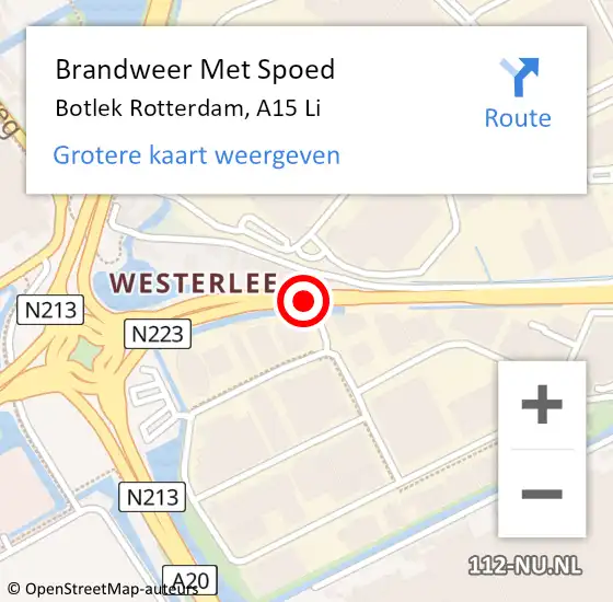 Locatie op kaart van de 112 melding: Brandweer Met Spoed Naar Botlek Rotterdam, A15 Li op 6 augustus 2018 11:49