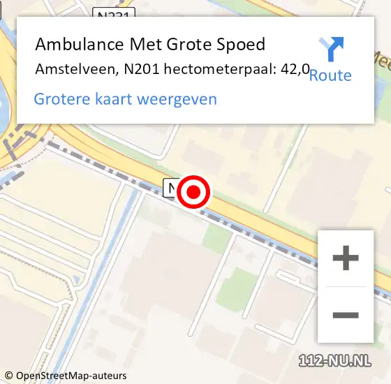 Locatie op kaart van de 112 melding: Ambulance Met Grote Spoed Naar Amstelveen, N201 hectometerpaal: 42,0 op 6 augustus 2018 12:37