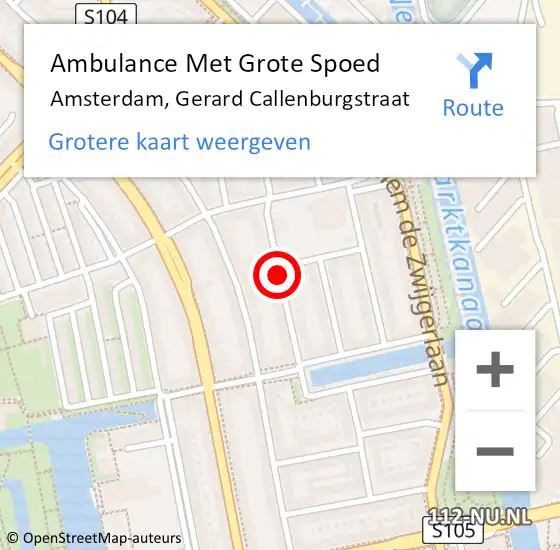 Locatie op kaart van de 112 melding: Ambulance Met Grote Spoed Naar Amsterdam, Gerard Callenburgstraat op 6 augustus 2018 12:52