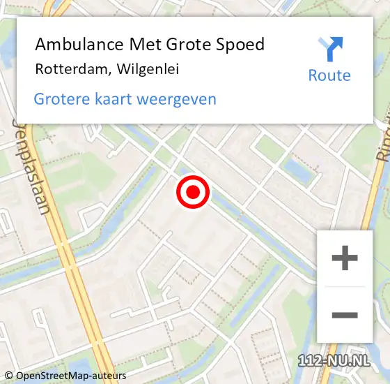 Locatie op kaart van de 112 melding: Ambulance Met Grote Spoed Naar Rotterdam, Wilgenlei op 6 augustus 2018 14:04