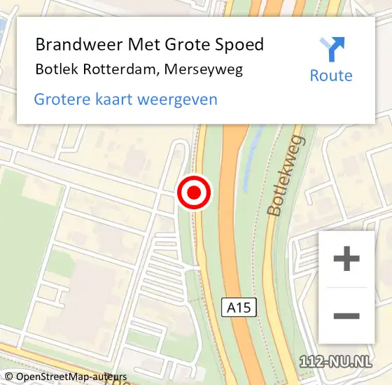 Locatie op kaart van de 112 melding: Brandweer Met Grote Spoed Naar Botlek Rotterdam, Merseyweg op 6 augustus 2018 14:28