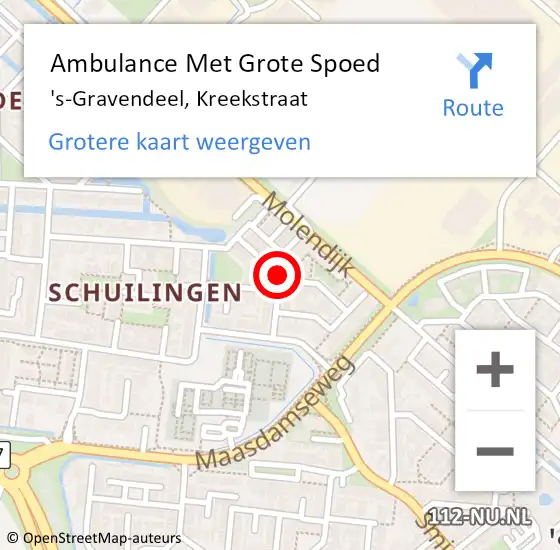 Locatie op kaart van de 112 melding: Ambulance Met Grote Spoed Naar 's-Gravendeel, Kreekstraat op 6 augustus 2018 14:51