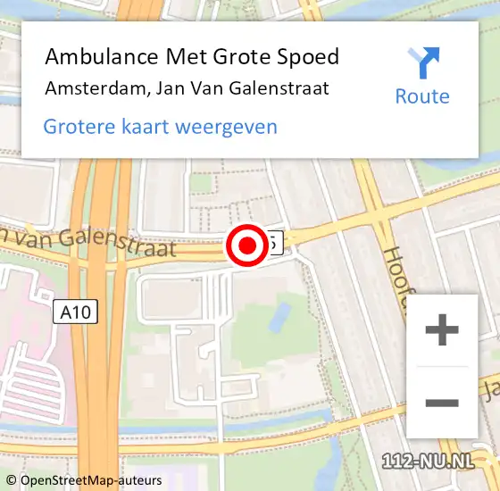 Locatie op kaart van de 112 melding: Ambulance Met Grote Spoed Naar Amsterdam, Jan van Galenstraat op 6 augustus 2018 15:17