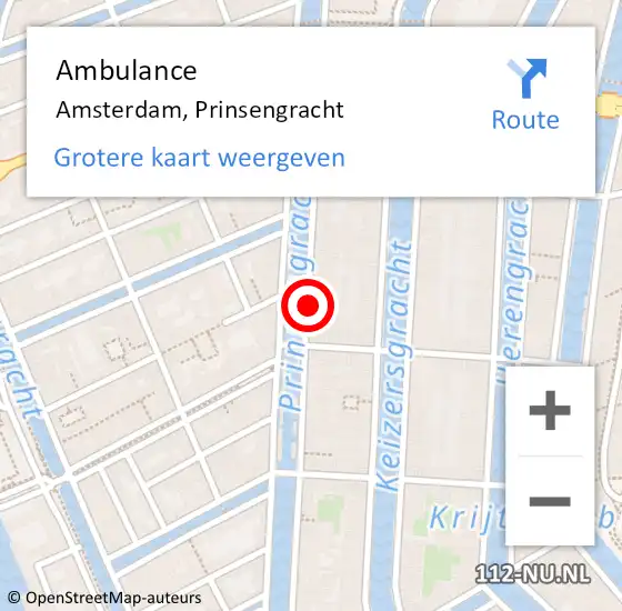 Locatie op kaart van de 112 melding: Ambulance Amsterdam, Prinsengracht op 6 augustus 2018 19:21