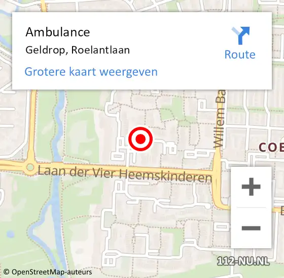 Locatie op kaart van de 112 melding: Ambulance Geldrop, Roelantlaan op 6 augustus 2018 20:42