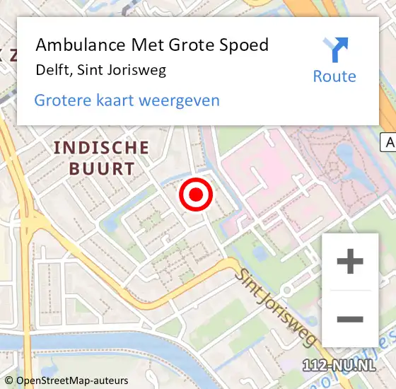 Locatie op kaart van de 112 melding: Ambulance Met Grote Spoed Naar Delft, Sint Jorisweg op 6 augustus 2018 20:46