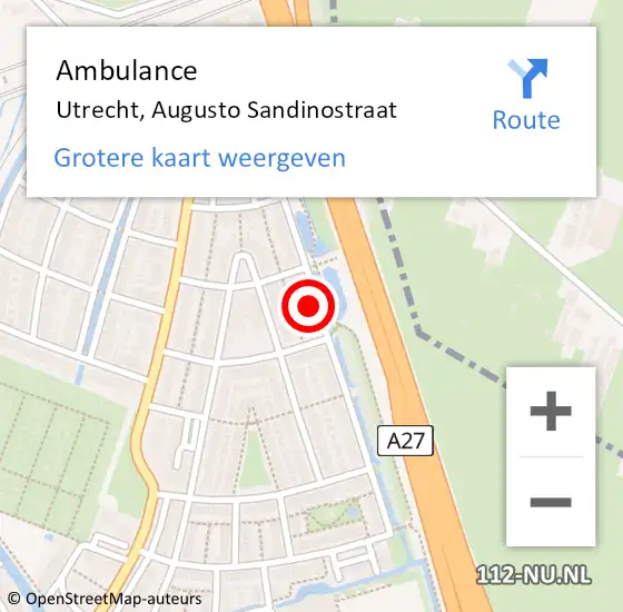 Locatie op kaart van de 112 melding: Ambulance Utrecht, Augusto Sandinostraat op 6 augustus 2018 21:45