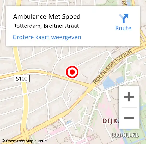 Locatie op kaart van de 112 melding: Ambulance Met Spoed Naar Rotterdam, Breitnerstraat op 6 augustus 2018 21:51