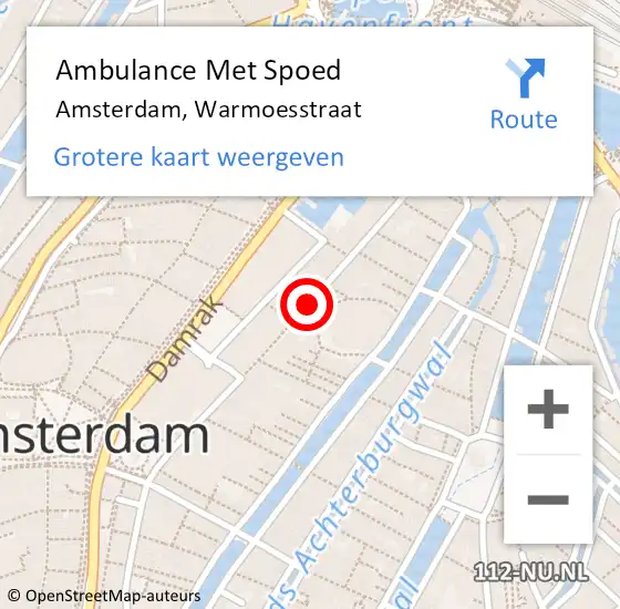Locatie op kaart van de 112 melding: Ambulance Met Spoed Naar Amsterdam, Warmoesstraat op 6 augustus 2018 23:21