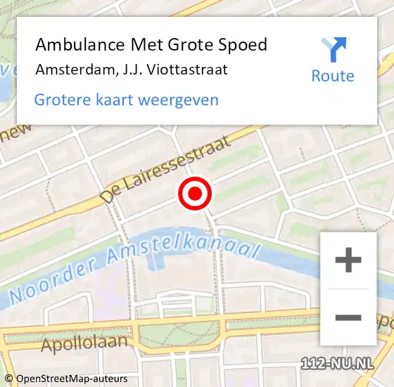 Locatie op kaart van de 112 melding: Ambulance Met Grote Spoed Naar Amsterdam, J.J. Viottastraat op 6 augustus 2018 23:32