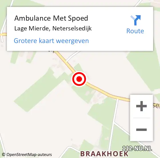 Locatie op kaart van de 112 melding: Ambulance Met Spoed Naar Lage Mierde, Neterselsedijk op 7 augustus 2018 01:08