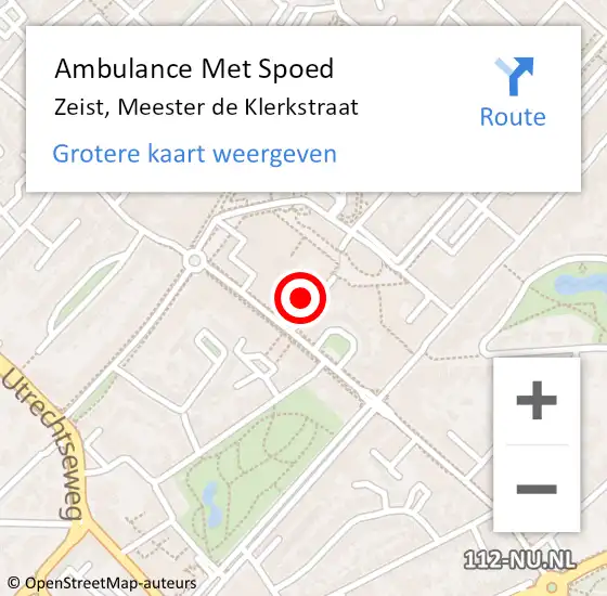 Locatie op kaart van de 112 melding: Ambulance Met Spoed Naar Zeist, Meester de Klerkstraat op 7 augustus 2018 03:48