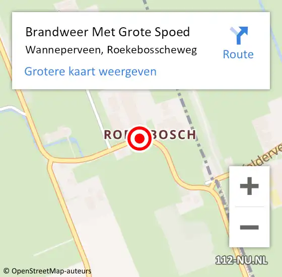 Locatie op kaart van de 112 melding: Brandweer Met Grote Spoed Naar Wanneperveen, Roekebosscheweg op 7 augustus 2018 04:18
