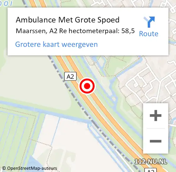 Locatie op kaart van de 112 melding: Ambulance Met Grote Spoed Naar Maarssen, A2 Re hectometerpaal: 58,5 op 7 augustus 2018 05:44