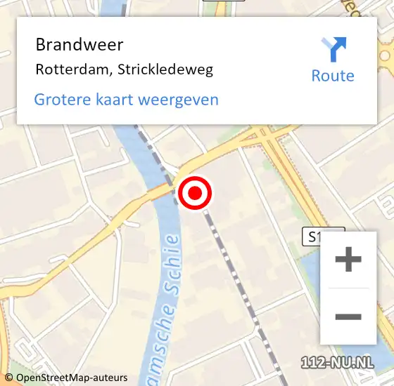 Locatie op kaart van de 112 melding: Brandweer Rotterdam, Strickledeweg op 7 augustus 2018 08:44