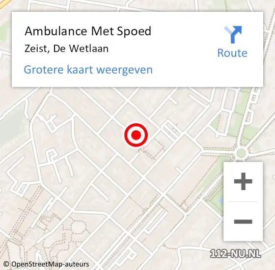 Locatie op kaart van de 112 melding: Ambulance Met Spoed Naar Zeist, De Wetlaan op 7 augustus 2018 10:08
