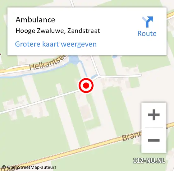 Locatie op kaart van de 112 melding: Ambulance Hooge Zwaluwe, Zandstraat op 7 augustus 2018 12:35