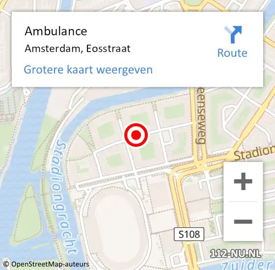 Locatie op kaart van de 112 melding: Ambulance Amsterdam, Eosstraat op 7 augustus 2018 13:05