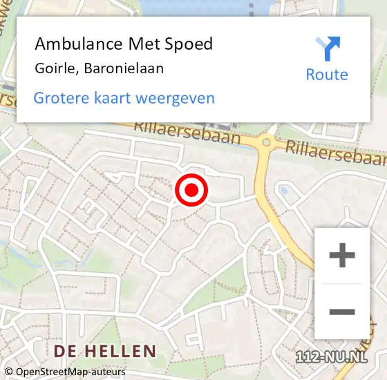 Locatie op kaart van de 112 melding: Ambulance Met Spoed Naar Goirle, Baronielaan op 7 augustus 2018 13:33
