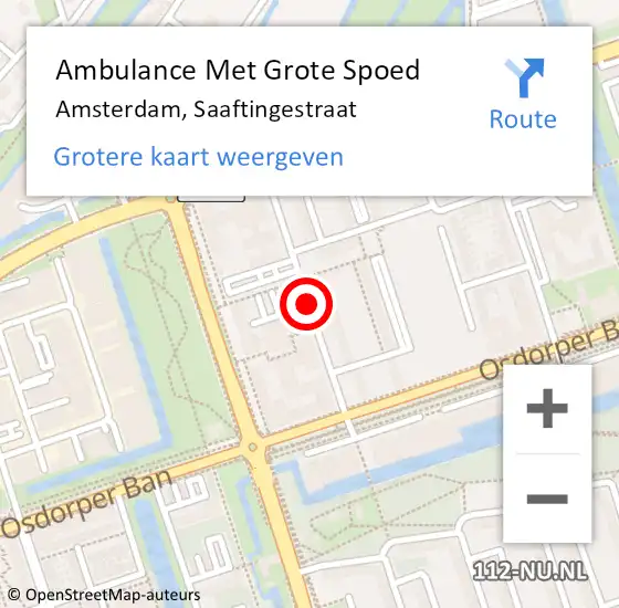 Locatie op kaart van de 112 melding: Ambulance Met Grote Spoed Naar Amsterdam, Saaftingestraat op 7 augustus 2018 16:11
