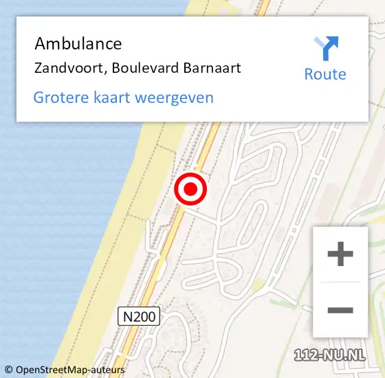 Locatie op kaart van de 112 melding: Ambulance Zandvoort, Boulevard Barnaart op 7 augustus 2018 18:09