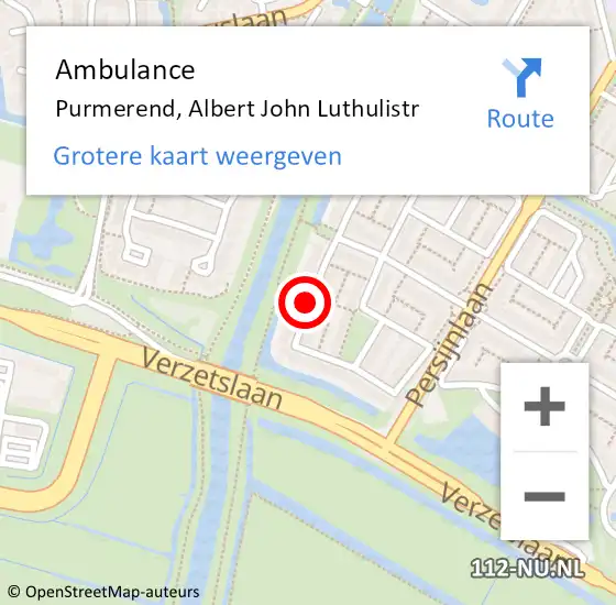 Locatie op kaart van de 112 melding: Ambulance Purmerend, Albert John Luthulistr op 8 augustus 2018 00:16