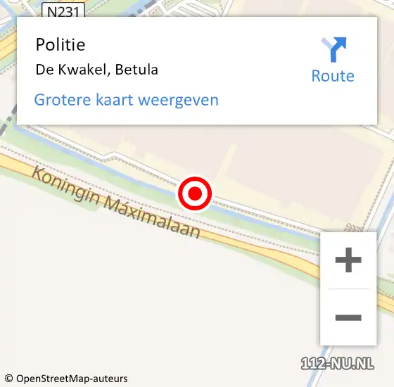 Locatie op kaart van de 112 melding: Politie De Kwakel, Betula op 8 augustus 2018 11:54
