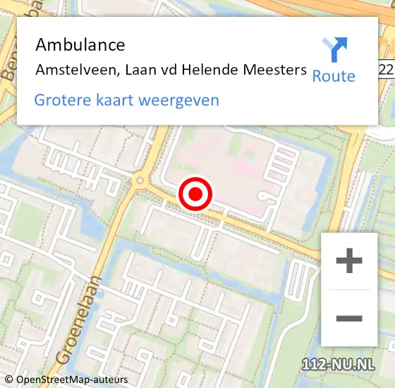 Locatie op kaart van de 112 melding: Ambulance Amstelveen, Laan Vd Helende Meesters op 8 augustus 2018 15:15