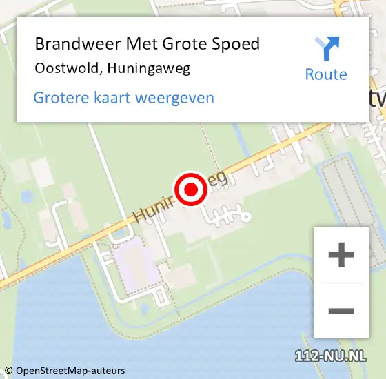 Locatie op kaart van de 112 melding: Brandweer Met Grote Spoed Naar Oostwold, Huningaweg op 9 augustus 2018 01:02