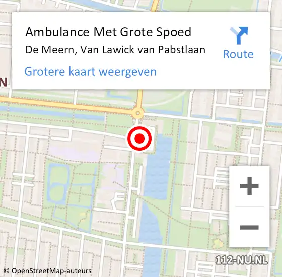 Locatie op kaart van de 112 melding: Ambulance Met Grote Spoed Naar De Meern, Van Lawick van Pabstlaan op 9 augustus 2018 02:14